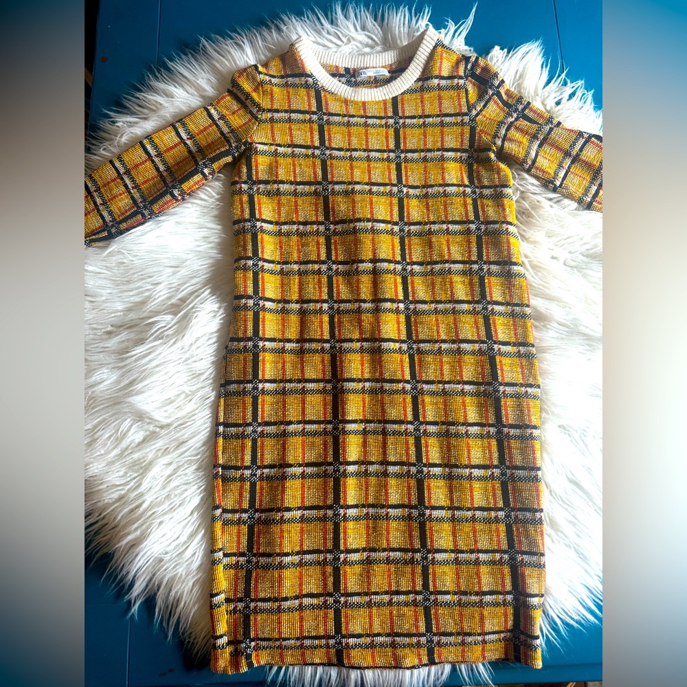 Zara Yellow Plaid Dress- Layer! MED PUNK cozy chic vibe